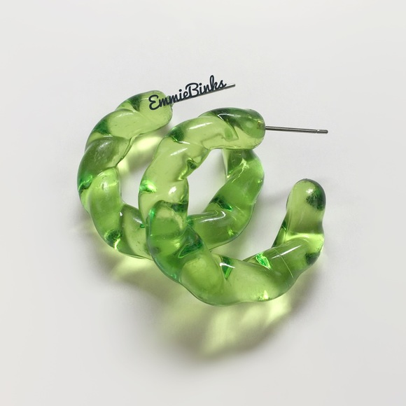 ✨3for$38 Set of 3 Transparent Green Hoop Earrings / Reversible Earring Jackets - Picture 5 of 14